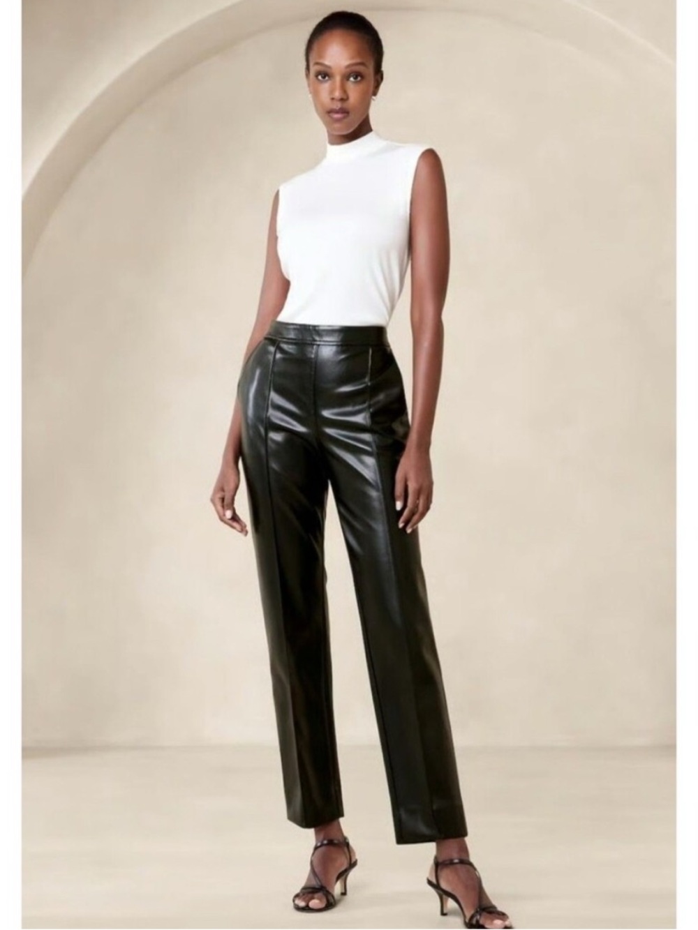 Banana Republic Faux Leather High-Rise Tapered Pants — Black